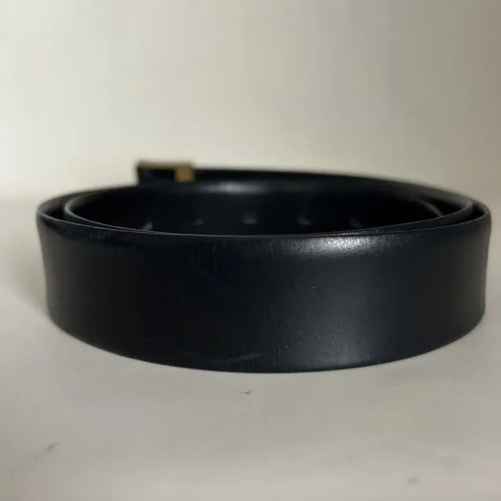 French Calf Leather Dress Belt Black GoldTone Buckle Size 38
